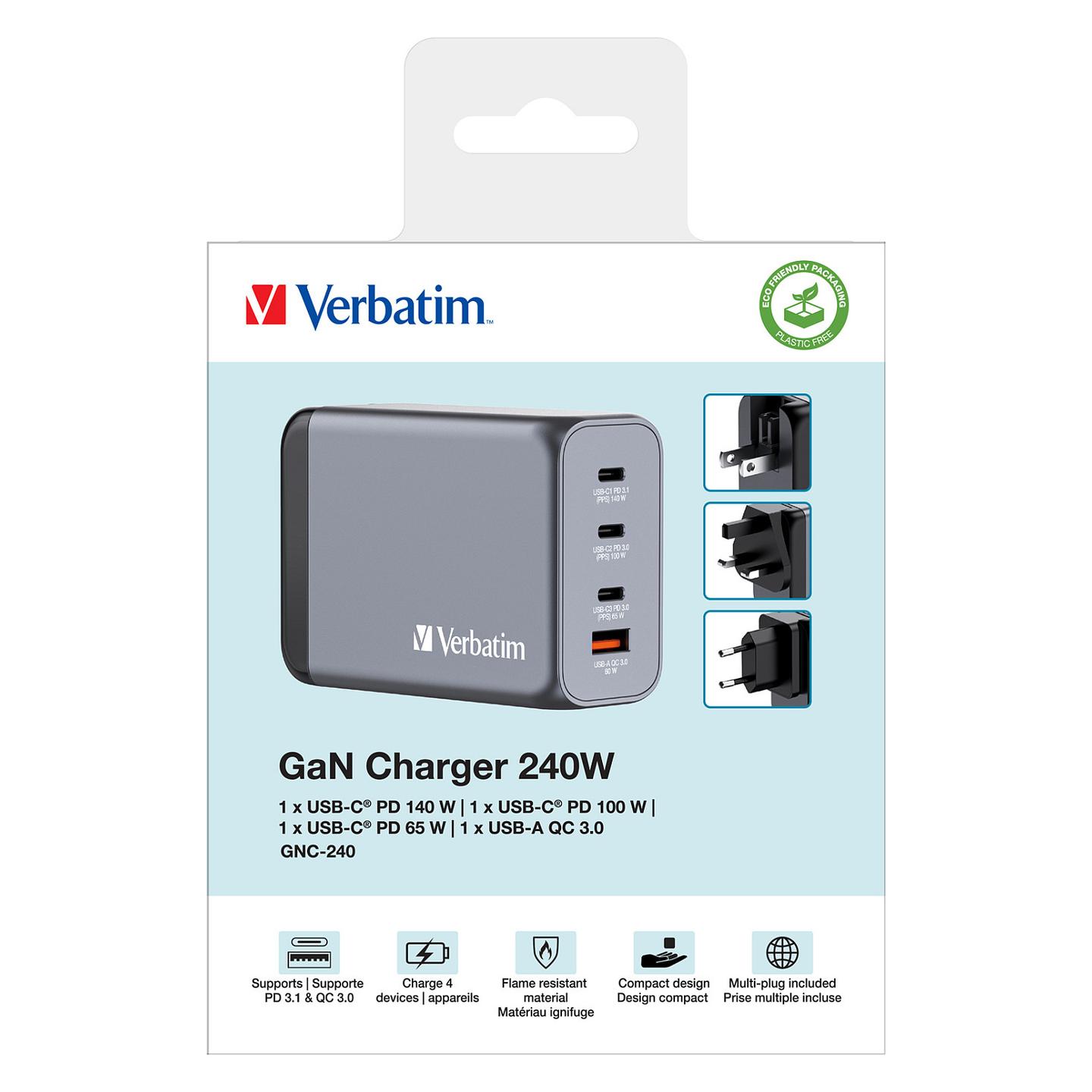 Adapter Verbatim GNC-240 / GaN / 240W / 3x USB-C / USB-A / PD 3.1 - Hiri - 7