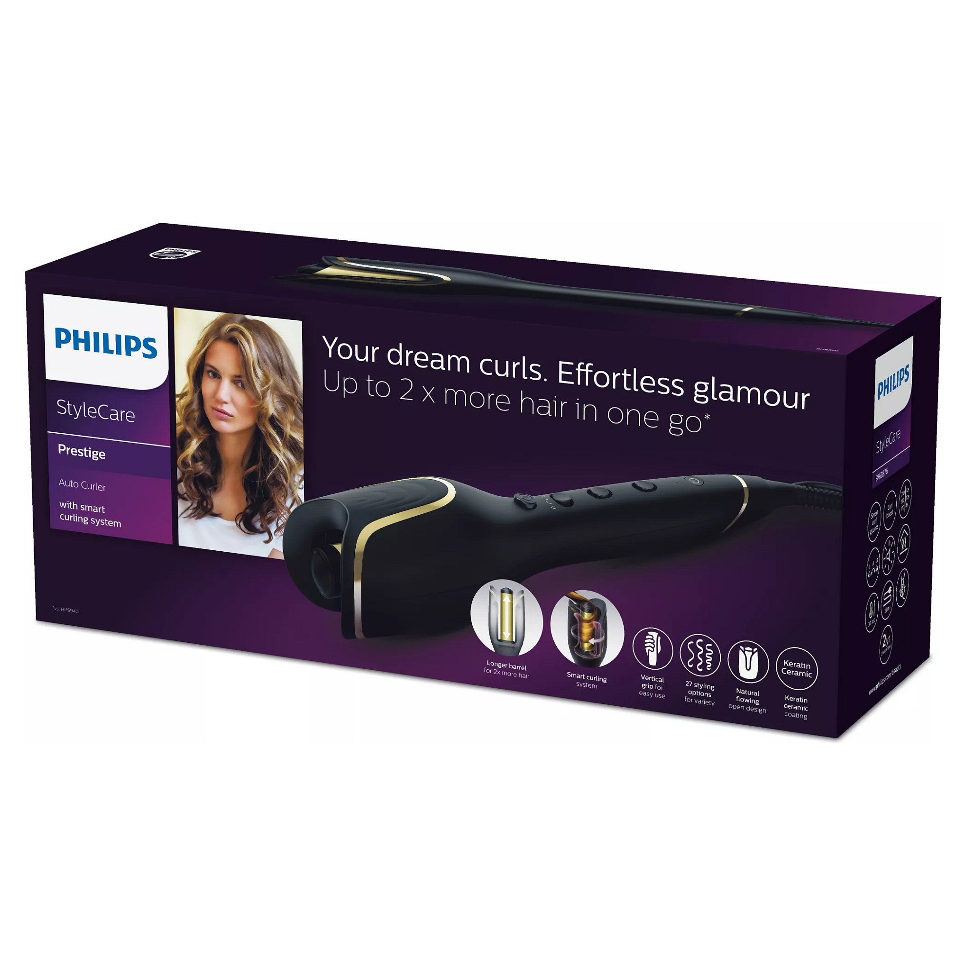 Stiluese për flokë për kaçurrela Philips StyleCare Prestige BHB876/00 / Auto Curler / Keratin-Ceramic / 170–210°C / 27 Kombinime – Zezë/Gold - 2