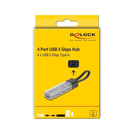 Hub DeLOCK 64335 , 4x USB-A , USB 5Gbps , USB-A dhe USB-C , Kabllo 15cm , LED - Transparent - 5