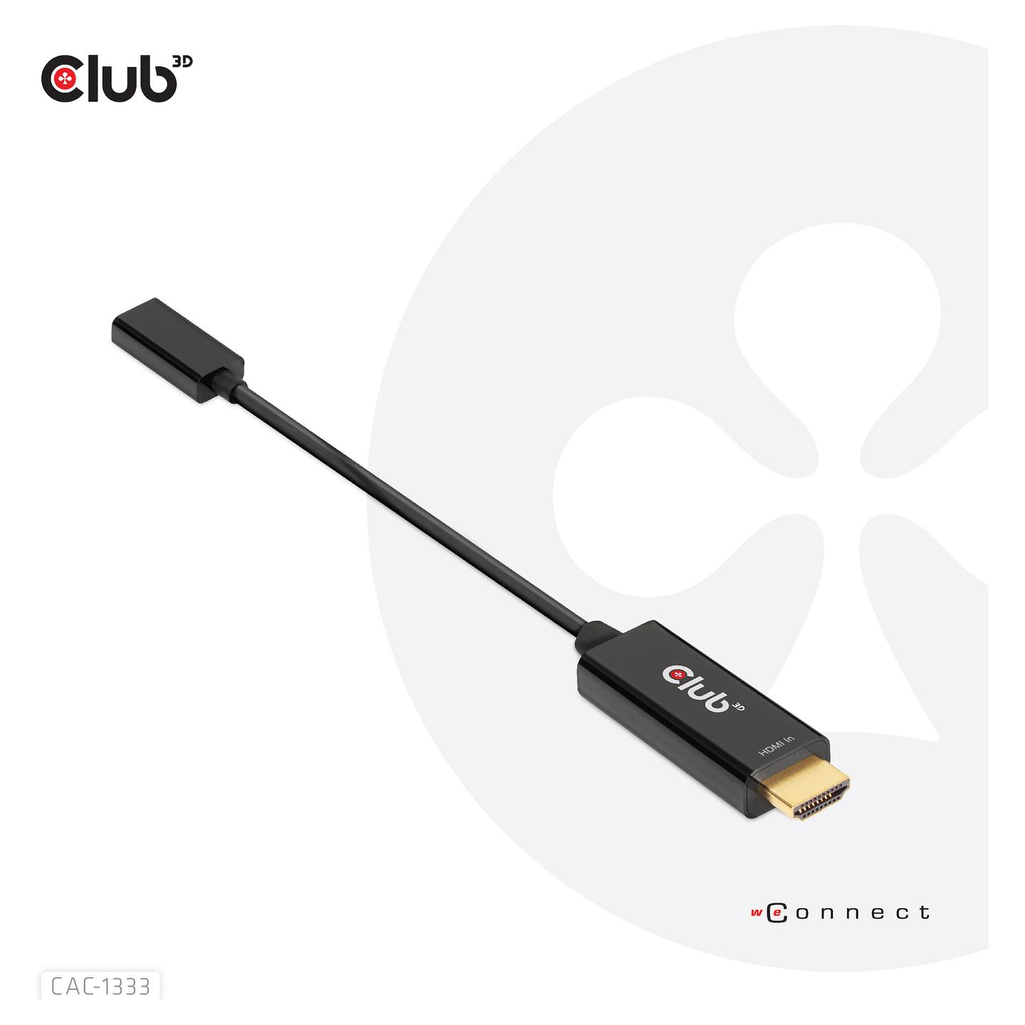 Adapter HDMI në USB-C CLUB3D CAC-1333 / HDMI në USB-C / 0.22m / HDMI 2.0 / 4K 60Hz / Aktiv - Zezë