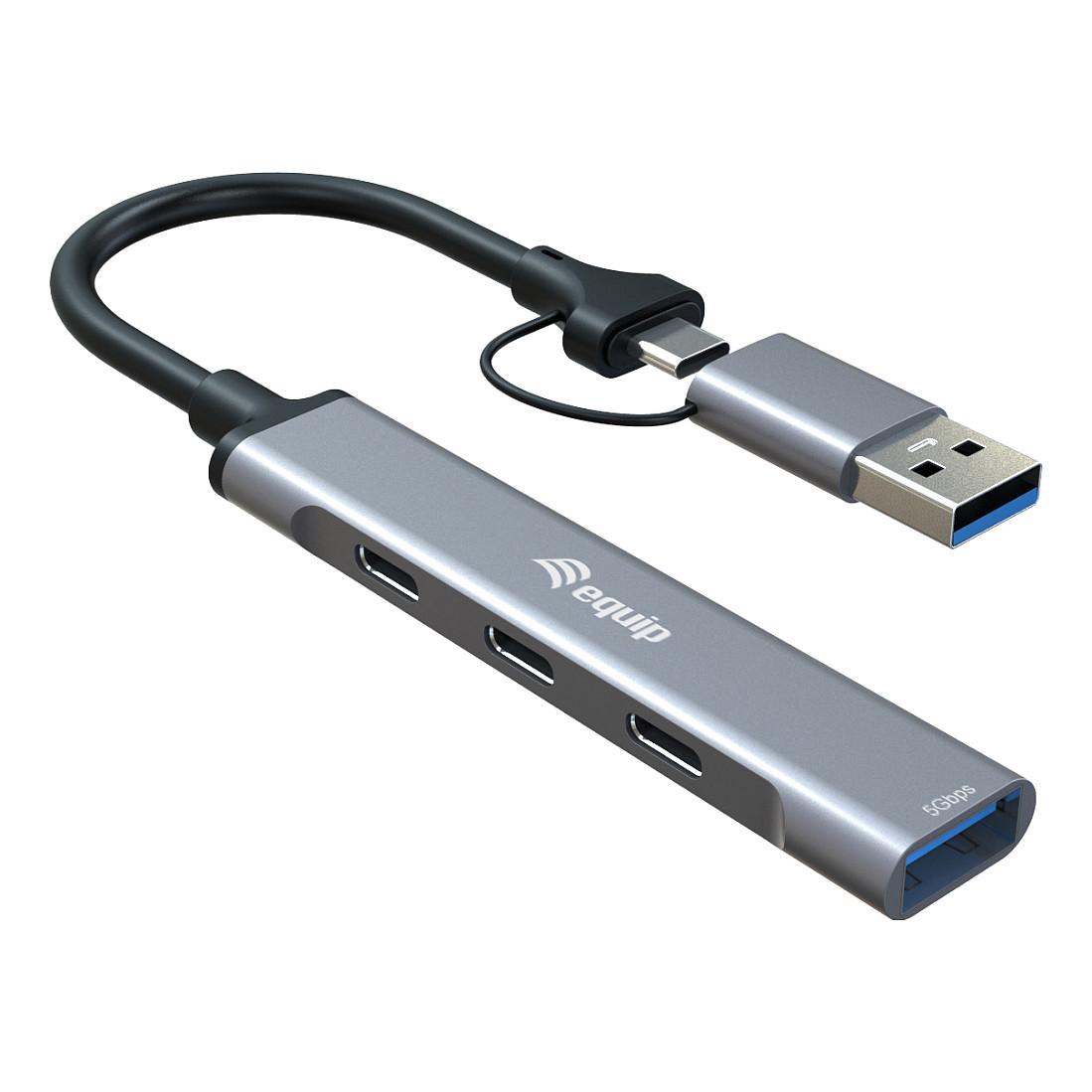 Hub Equip 128969, 3x USB-C, 1x USB-A, USB 3.2 Gen 1, 5Gbps - Gri