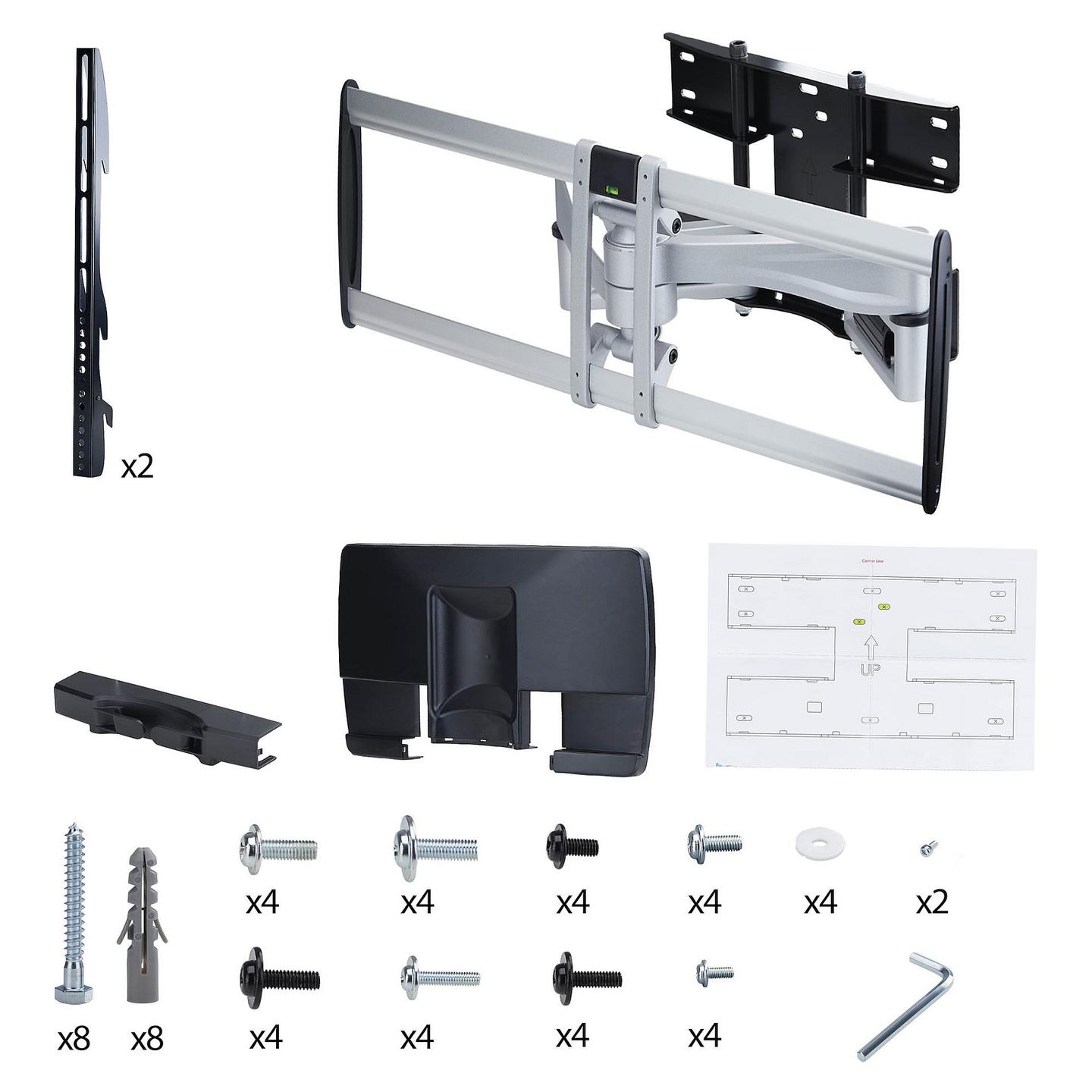 Mbajtëse për TV StarTech.com 100AP1-TV-WALL-MOUNT / 32–100" / deri 85kg / VESA 200x200–800x500 / Full Motion / Montim në Mur - Zezë/Argjend - 8