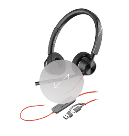 Kufje me kabllo HP Poly Blackwire 3320 Stereo, USB-C, me Adapter USB-C në USB-A, Microsoft Teams – Zezë - 2