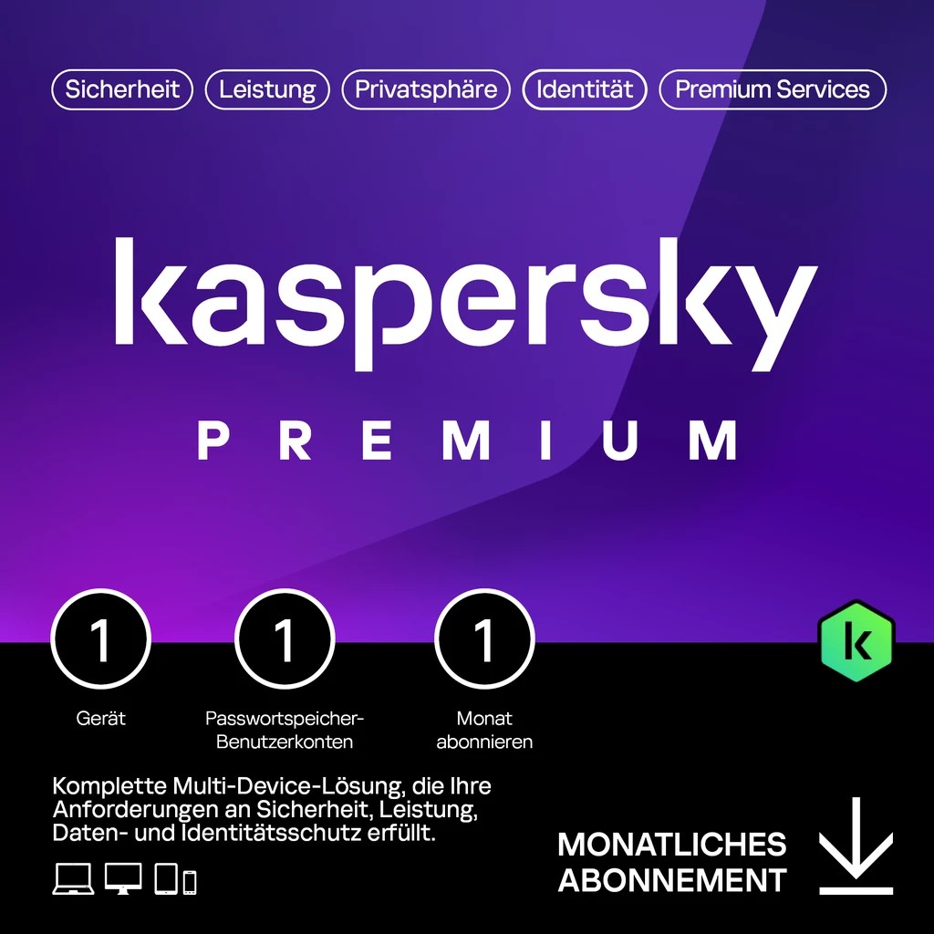 Software për Siguri Kaspersky Premium – 1 Devices. 1 Month - Subscription (ABO) – ESD-DownloadESD - 1