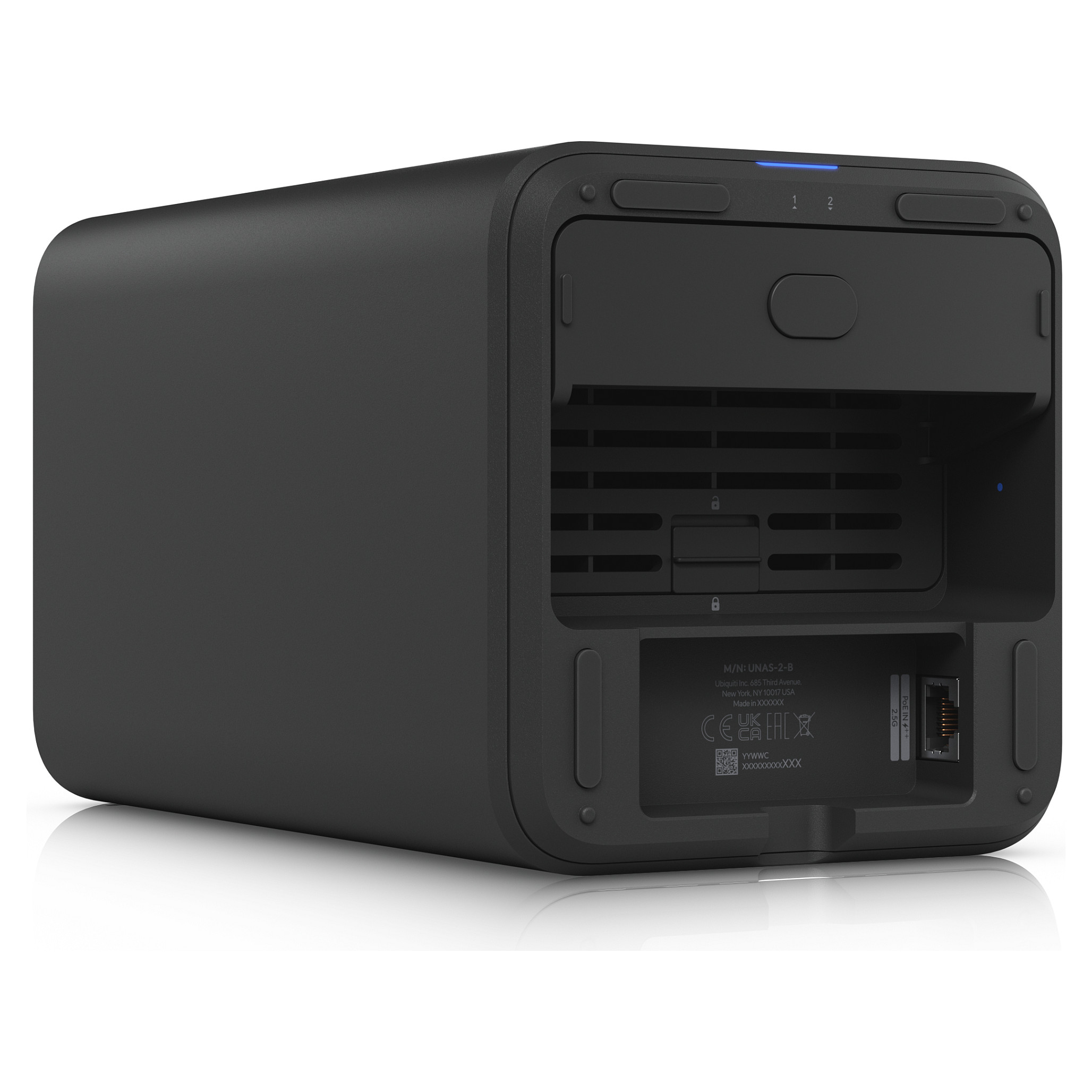 Ubiquiti UniFi UNAS-2-B – 2-Bay NAS, 2x SATA HDD, RAID 1, 2.5GbE, USB-C, PoE++, UniFi Drive Private Cloud - 7