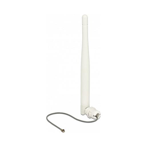 Antena për rrjet Delock 89619, WLAN 2.4GHz, 3dBi, I-PEX MHF I, 12cm, Omnidireksionale - Bardhë