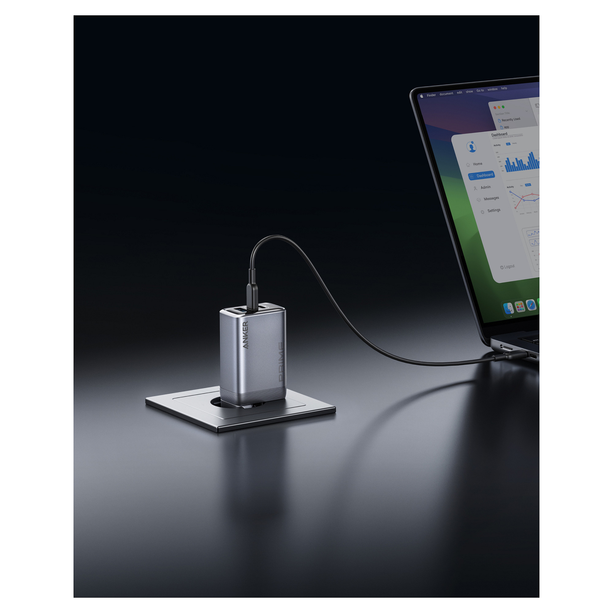 Adapter Anker / Prime Charger / 100W / 3 Ports / GaN / 1x USB-A / 2x USB-C / Gri - 3