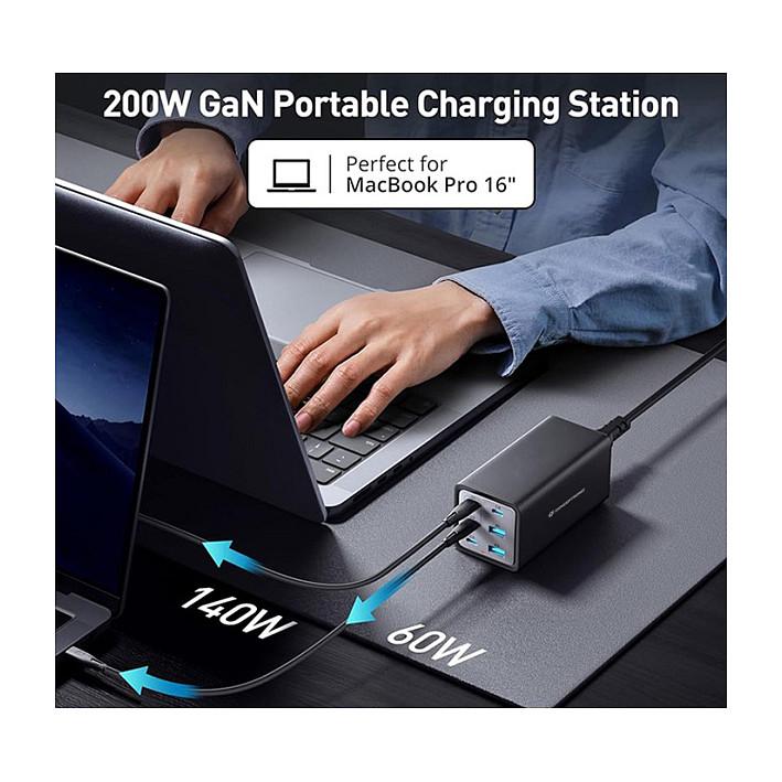 Adapter Conceptronic OZUL06BE / 200W / GaN / 4x USB-C + 2x USB-A / PD 3.1 / PPS / QC 3.0 / Kabllo USB-C - Zezë - 10