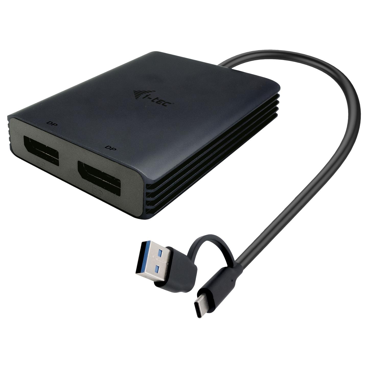 Adapter Video i-tec CADUAL4KDP, USB-A/USB-C, 2x DisplayPort, 4K/60Hz, 2 Monitorë - Zezë