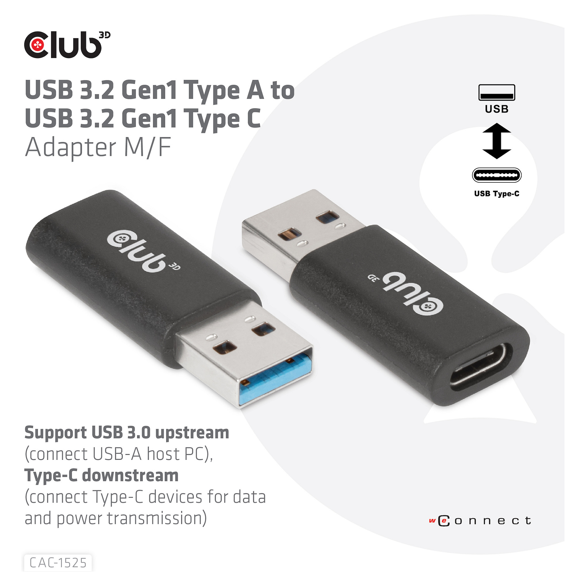 Club3D Adapter USB 3.2 Type‑A ↔ USB 3.2 Type‑C / St–Bu - 4