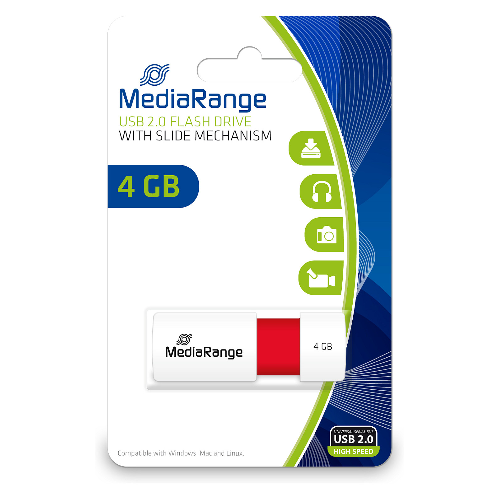 USB Flash Drive / MediaRange / 4GB / USB 2.0 / Slider / Kuqe - 2