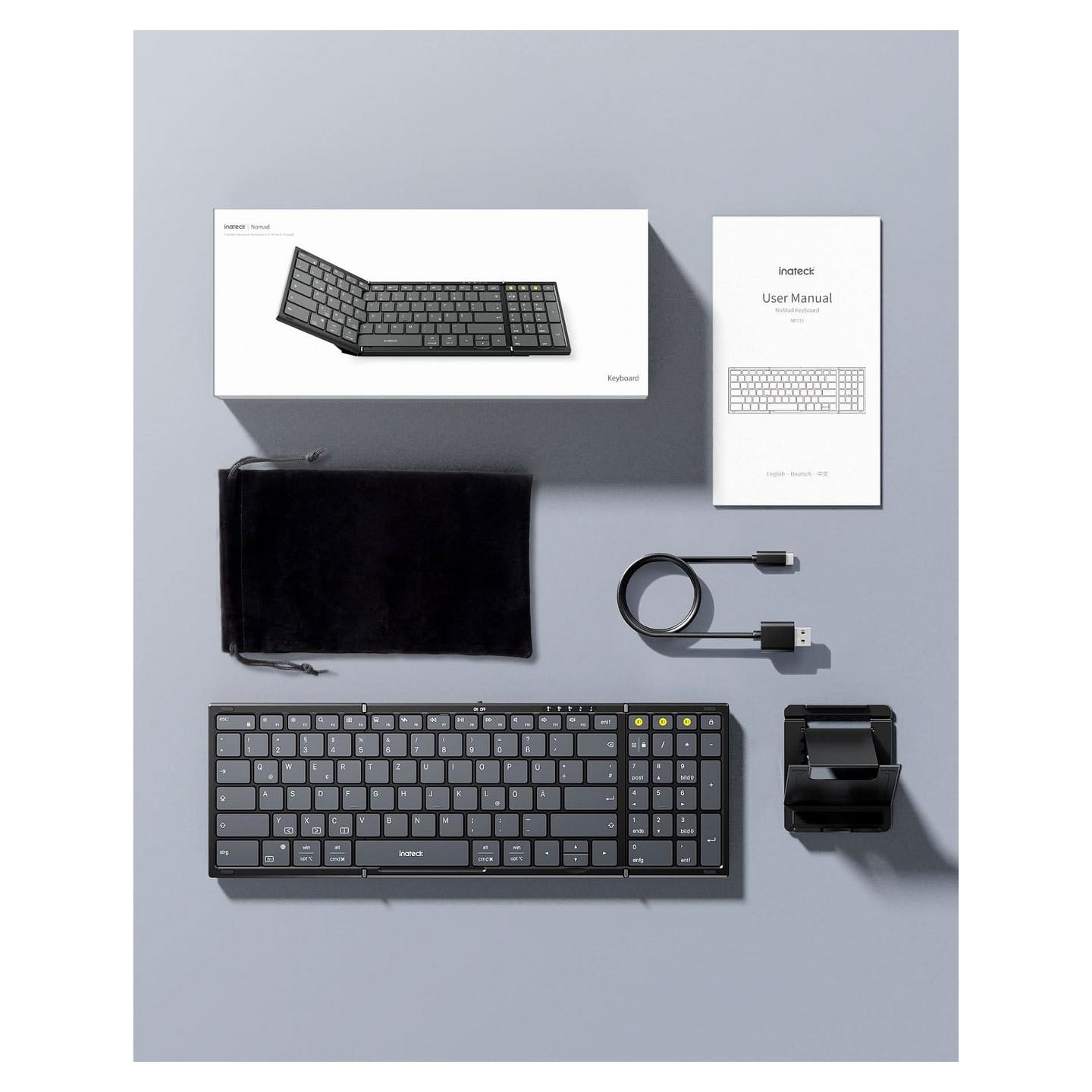 Tastierë pa Kabllo Inateck N0135, Bluetooth 5.3, QWERTZ, 99 Taste, e Palosshme, Numpad - Zezë - 3
