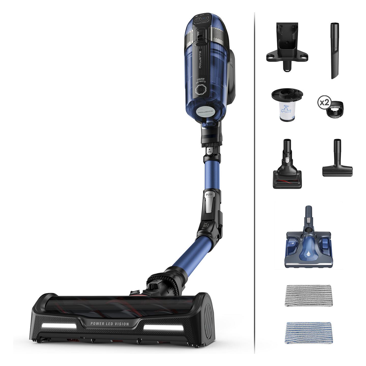 Fshesë Elektrike Rowenta X-Force Flex 12.60 Aqua RH98C0, 150AW, 25.2V, 0.9L, 45min, Pastrim i Thatë dhe i Lagësht, 2-në-1 - Blu, Zezë