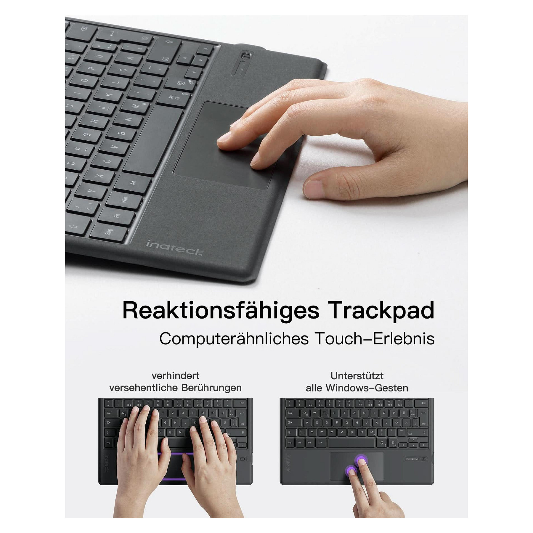 Aksesorë për tablet Inateck Keyboard for Microsoft Surface Go 1–4 / QWERTZ Layout / with Cover Compatibility - Gri - 3