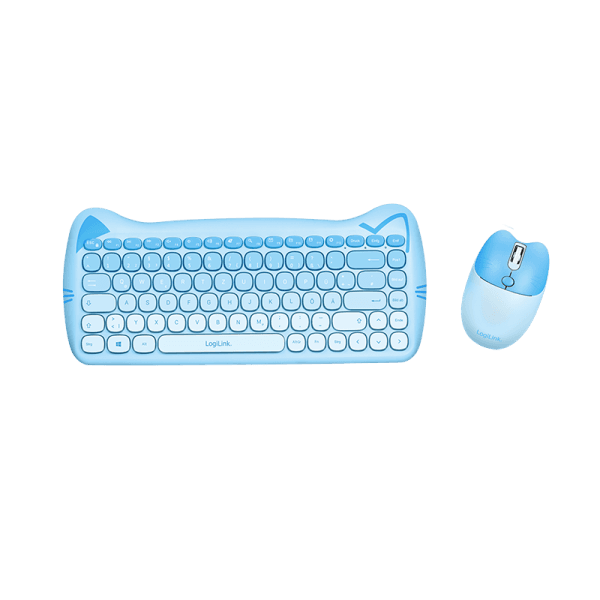 Combo (Tastierë & Maus) LogiLink ID0219, Wireless, QWERTZ Gjerman, 2.4 GHz, 85 Taste, 1600 DPI - Blu