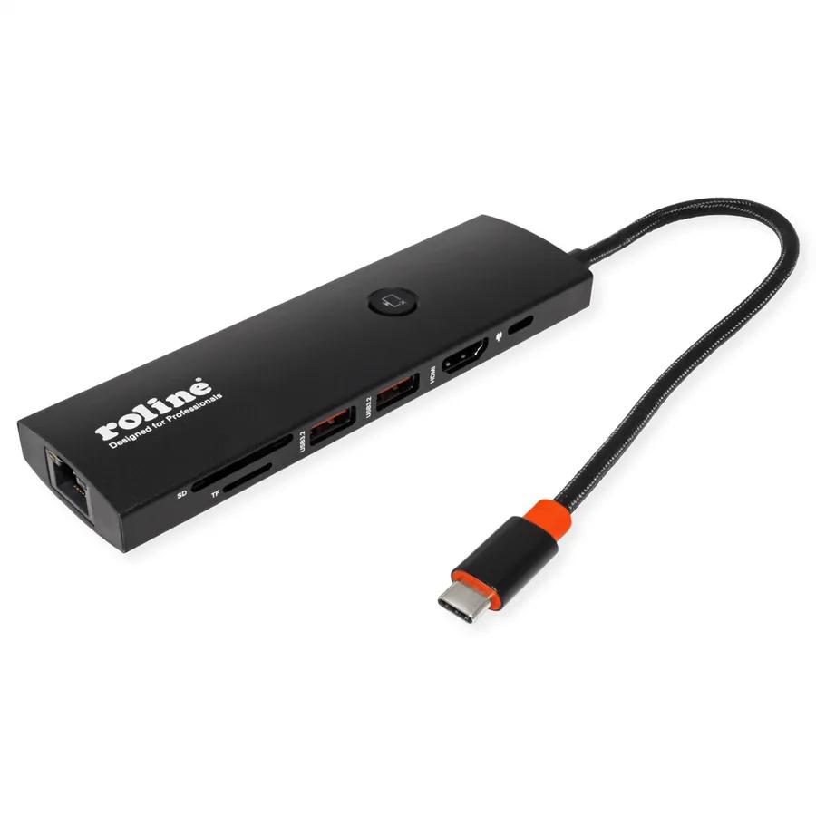 Docking Station ROLINE 12.02.1126, USB-C, HDMI 4K@60Hz, USB 3.2 Gen 2, PD 100W, LAN, SD/microSD – Gri