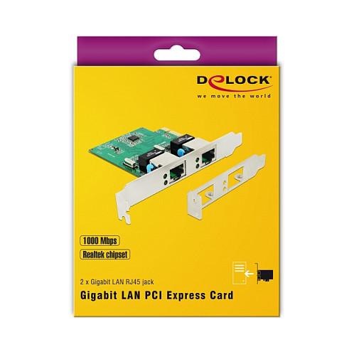 Karta të Rrjetit Delock 89999 / PCIe 1.1 x1 / 2x Gigabit LAN RJ45 / 1000Mbps / Realtek RTL8111H - 3