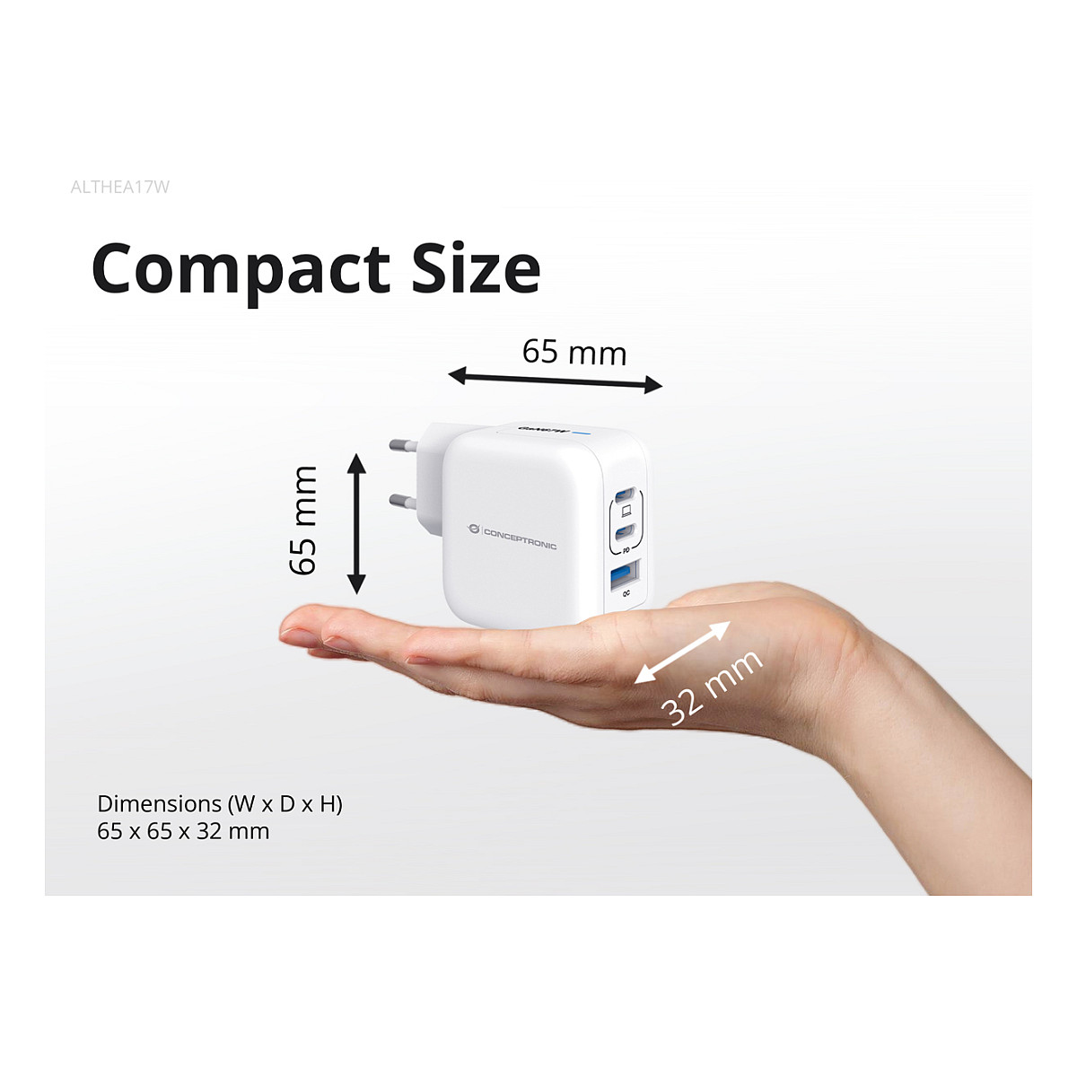 Adapter Conceptronic GaN / 3‑Port (2×USB‑C + 1×USB‑A) / 67W / PD3.0 + PPS – Bardhë - 8