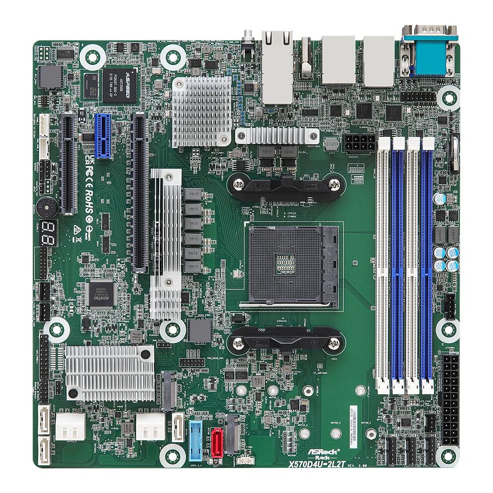 Pllakë Amë ASRock Rack X570D4U-2L2T/BCM, AM4, X570, DDR4 ECC/Non-ECC, mATX, 4× DIMM, Dual M.2, 8× SATA III, Dual 10GbE LAN, Dual Gigabit LAN, IPMI