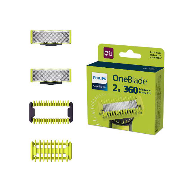 Teh zëvendësues për makinë rroje Philips OneBlade 360 QP624/50 / 360 Blade / Dual Protection / Contour-Following / Body Kit / 2 Copë - Zezë/Argjend/Gjelbër