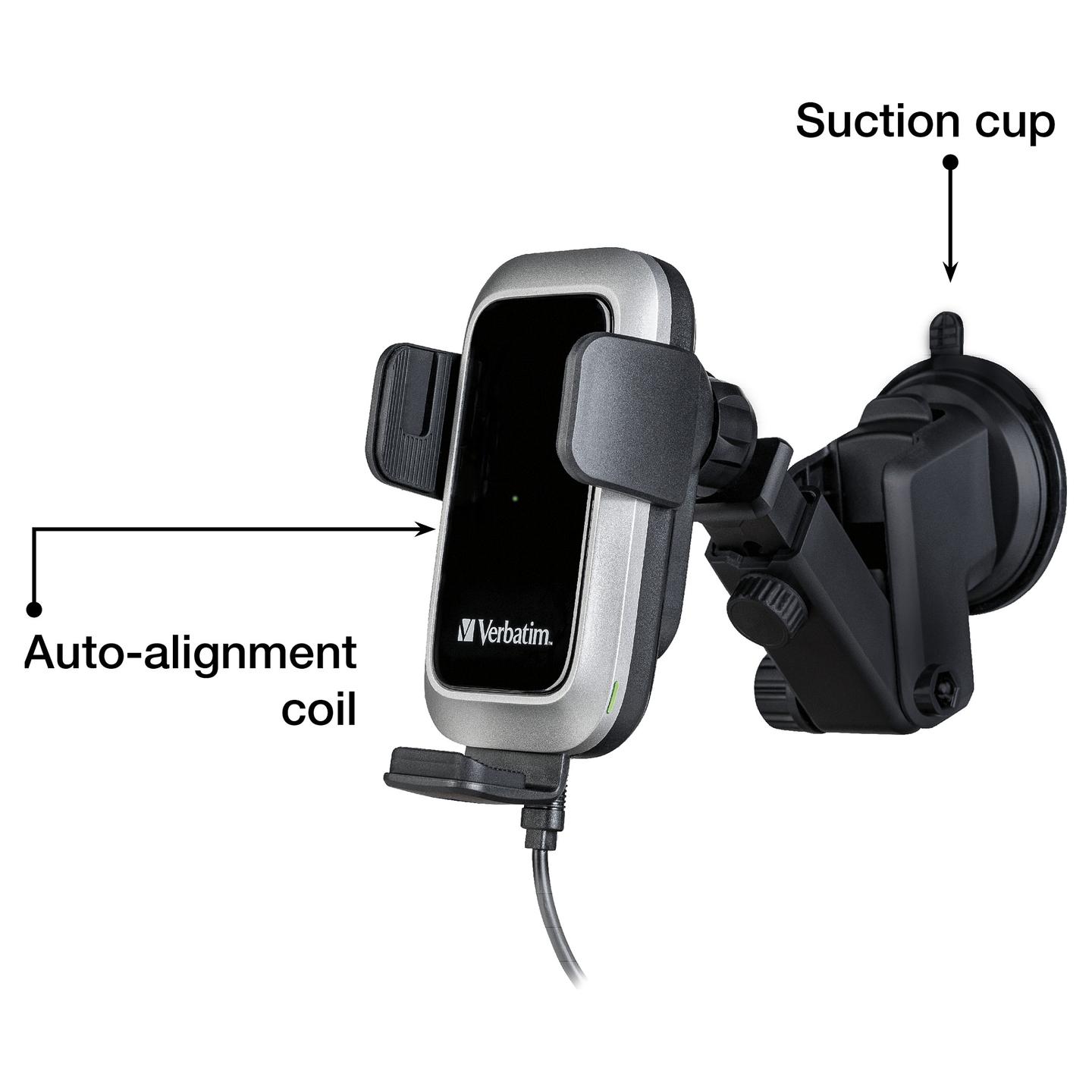 Mbajtës Telefoni për Veturë Verbatim FWC-03 Pro, Karikim Wireless Qi, 15W, Mbërthim Automatik, Rrotullim 360°, 3 Mundësi Montimi, USB-C në USB-A, 1 m – Zezë - 3