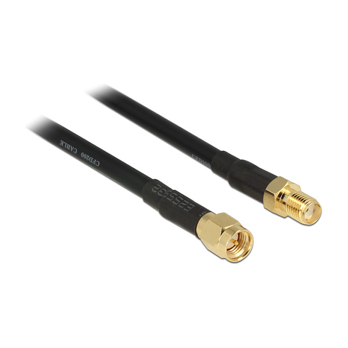 DELOCK SMA Plug to SMA Socket Antenna Cable 15m CFD200 Low Loss – RF WiFi LTE Extension Cable - 1