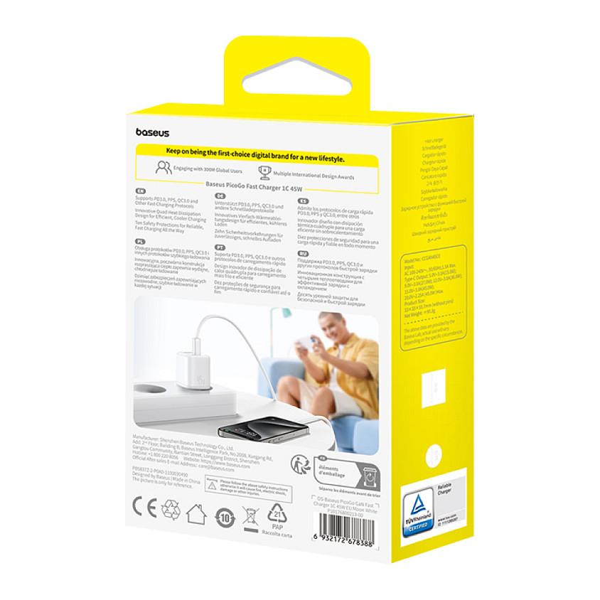 Adapter Baseus PicoGo P10176800213-00 / 45W / GaN / 1x USB-C PD / PPS / Universal – Bardhë - 7