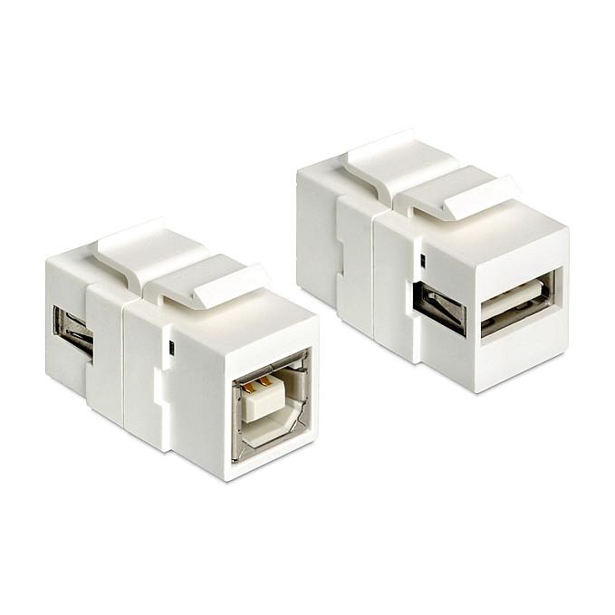 Modul Keystone DeLOCK 86320, USB 2.0 Type-A Femër në Type-B Femër, Kontakte të Veshura me Ar, Montim Keystone – Bardhë