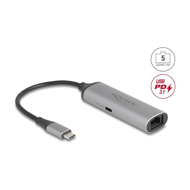 Adapter Rrjeti DeLOCK 81591 / USB-C / 5 Gigabit LAN / RJ45 / PD 140 W / 0.15 m - Hiri