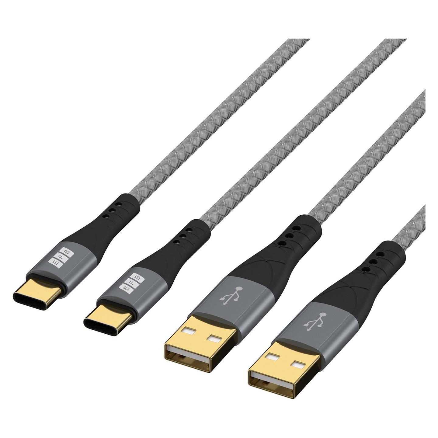 Kabllo USB EFB Elektronik USB-AC-00009 / USB-A në USB-C / 2 x 3m / 60W / 3A / USB 2.0 - Hiri - 3