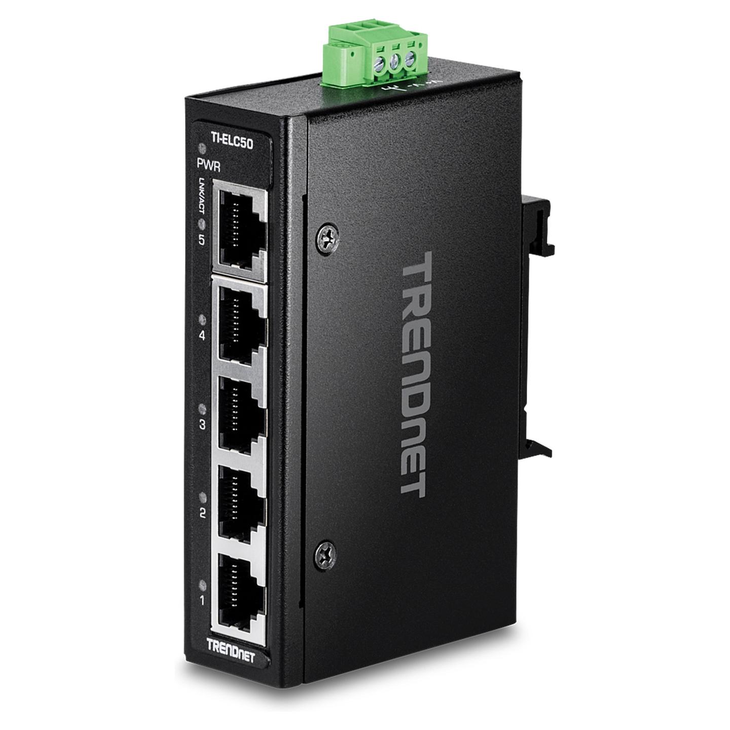 Switch Industrial TRENDnet TI-ELC50, 5× Fast Ethernet 10/100Mbps, Switching Capacity 1Gbps, DIN Rail – Zezë
