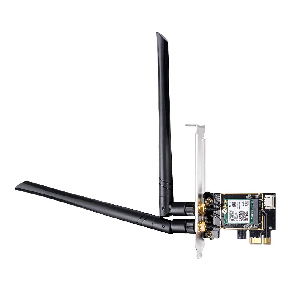Karta të Rrjetit Cudy WE3000 / PCI Express x1 / Wi-Fi 6 Dual Band 2.4GHz + 5GHz / 2402 + 574Mbps / Bluetooth 5.2 / Intel AX200 / 2x Antenë e jashtme - Zezë