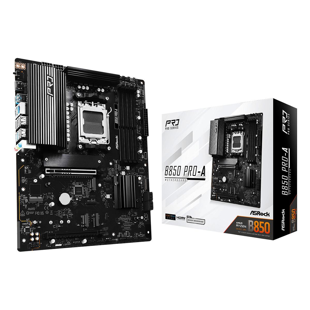 Pllakë Amë ASRock B850 Pro-A, AM5, B850, DDR5, ATX, 4× DIMM, 4× M.2, PCIe 5.0, 2.5GbE LAN-Zezë - 6