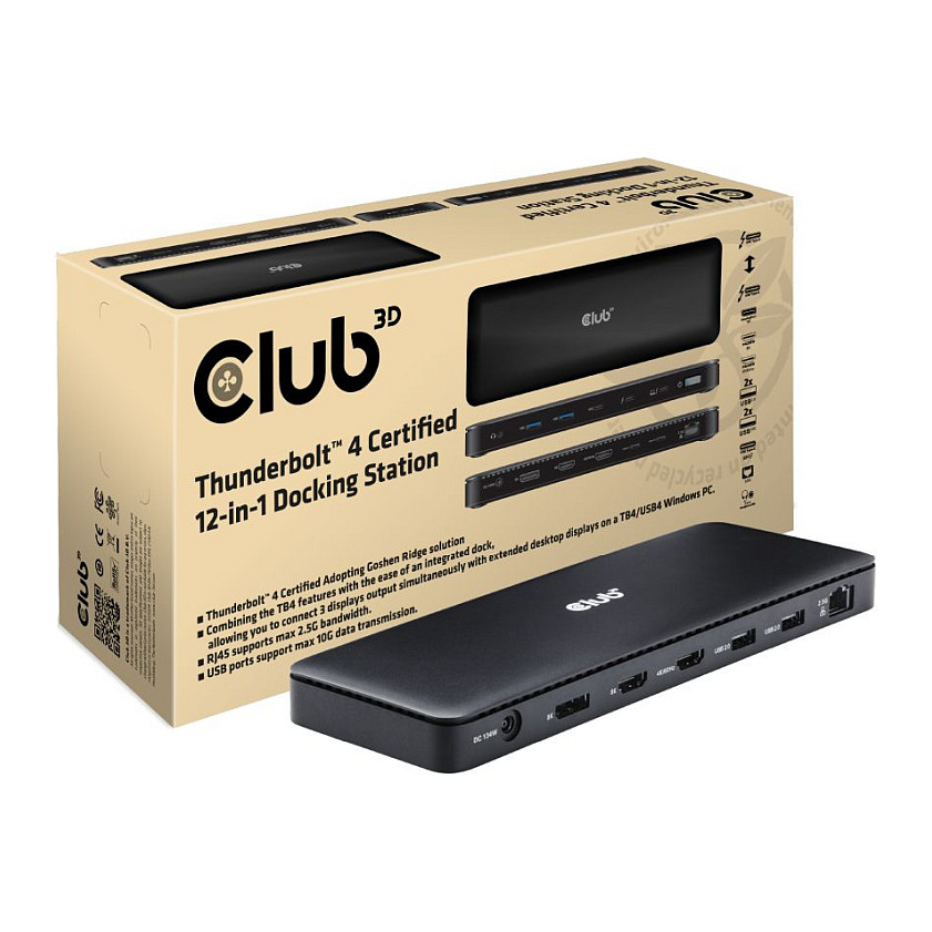 Docking Station Club3D Thunderbolt 4 / 12-in-1 / 3 Ekrane / USB-C / HDMI / DP / LAN - Zezë - 4