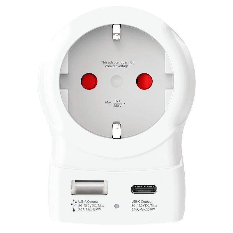 Adapter Udhëtimi SKROSS Europe to UK USB AC20PD / 1x USB-C PD 20W / 1x USB-A / Type C, E & F në Type G / 2 & 3-Pin – Bardhë - 1