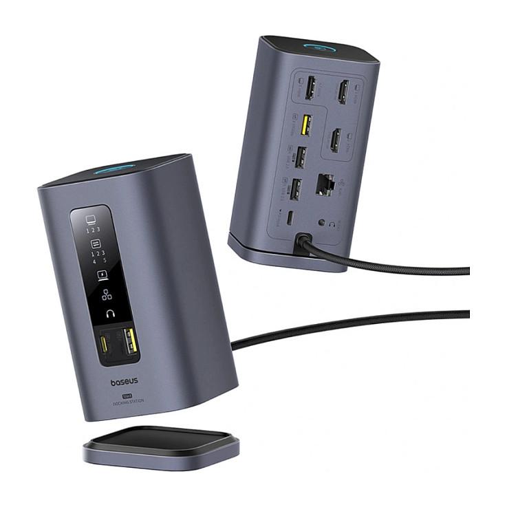 Docking Station Baseus Spacemate / 11-në-1 / 3x HDMI + DisplayPort 1.4 / 2x USB-A 3.2 Gen 1 / USB-C 5Gbps / 2x USB 2.0 / Gigabit Ethernet / 3.5mm Audio / USB-C PD 100 W – Hiri - 5