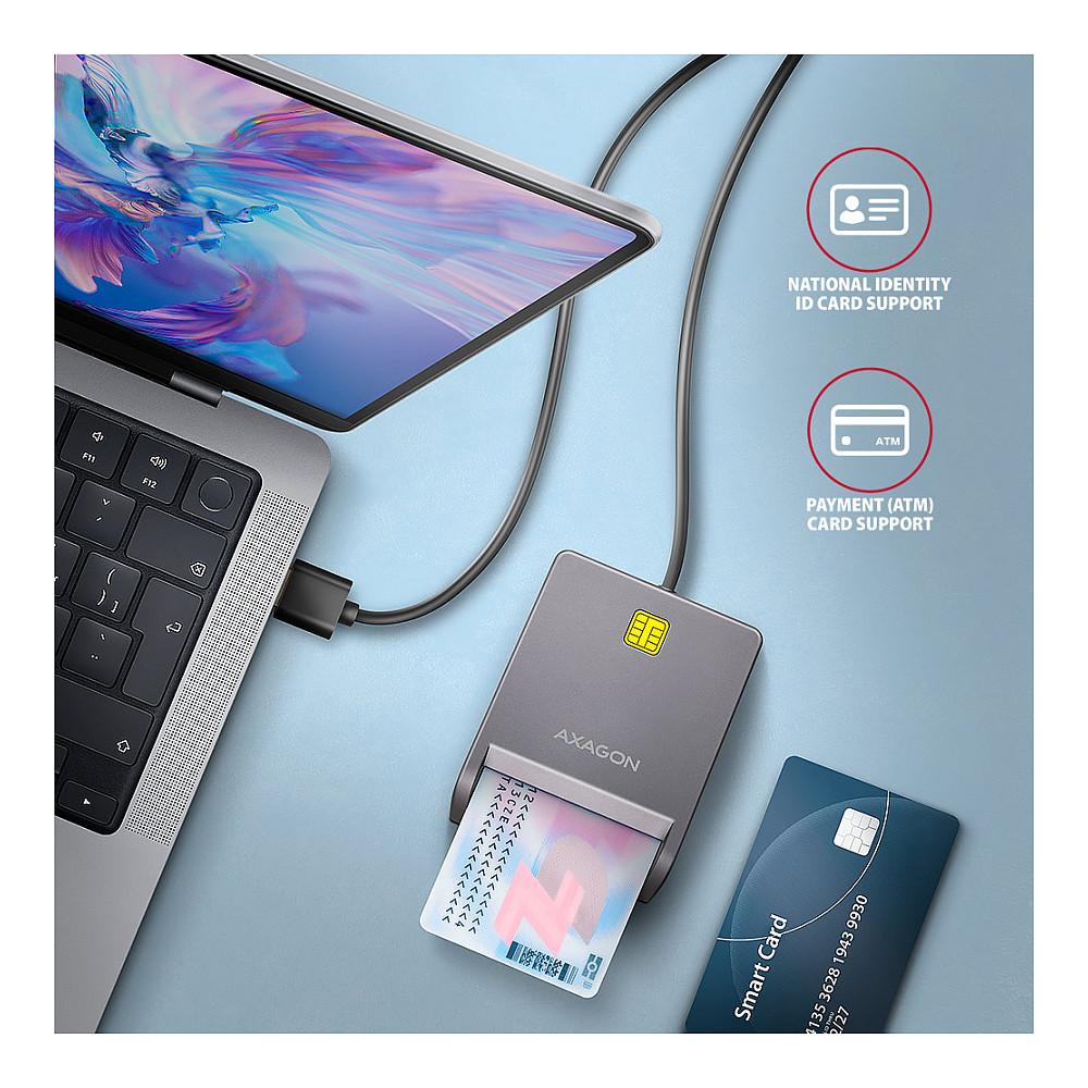 Lexues Kartelash AXAGON CRE-SM3T / Smart Card / USB 2.0 / Kabllo 1.3m - Zezë - 3