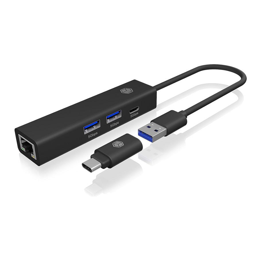 Hub USB ICY BOX IB-HUB1439-LAN, 4-në-1, 2x USB-A 3.2 Gen 1, USB-C 3.2 Gen 1, RJ45 Gigabit, 5Gbps - Zezë - 3