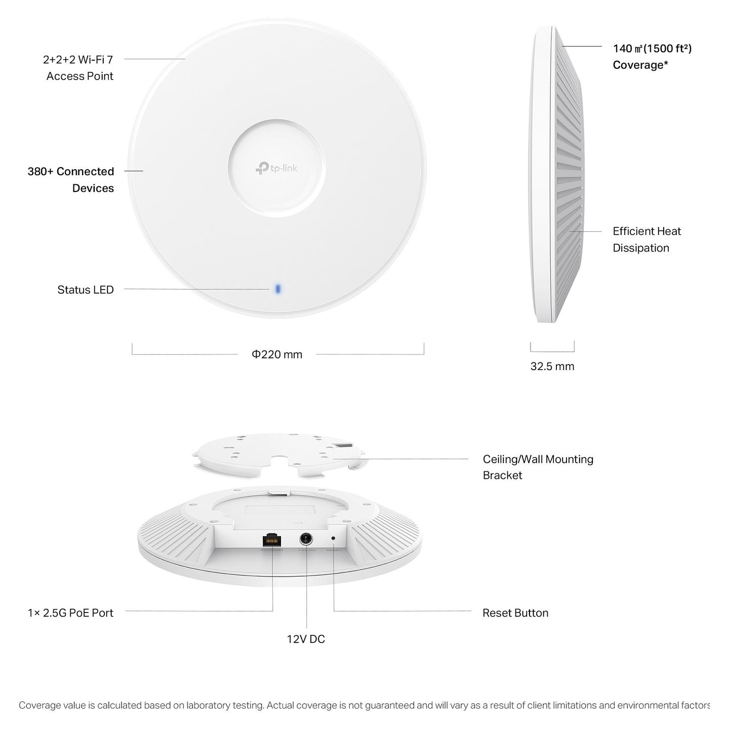 Access Point TP-Link Omada EAP772, Wi-Fi 7 BE9300, Tri-Band, 6-Stream, 2.5GbE PoE, MLO, Mesh – Bardhë - 6