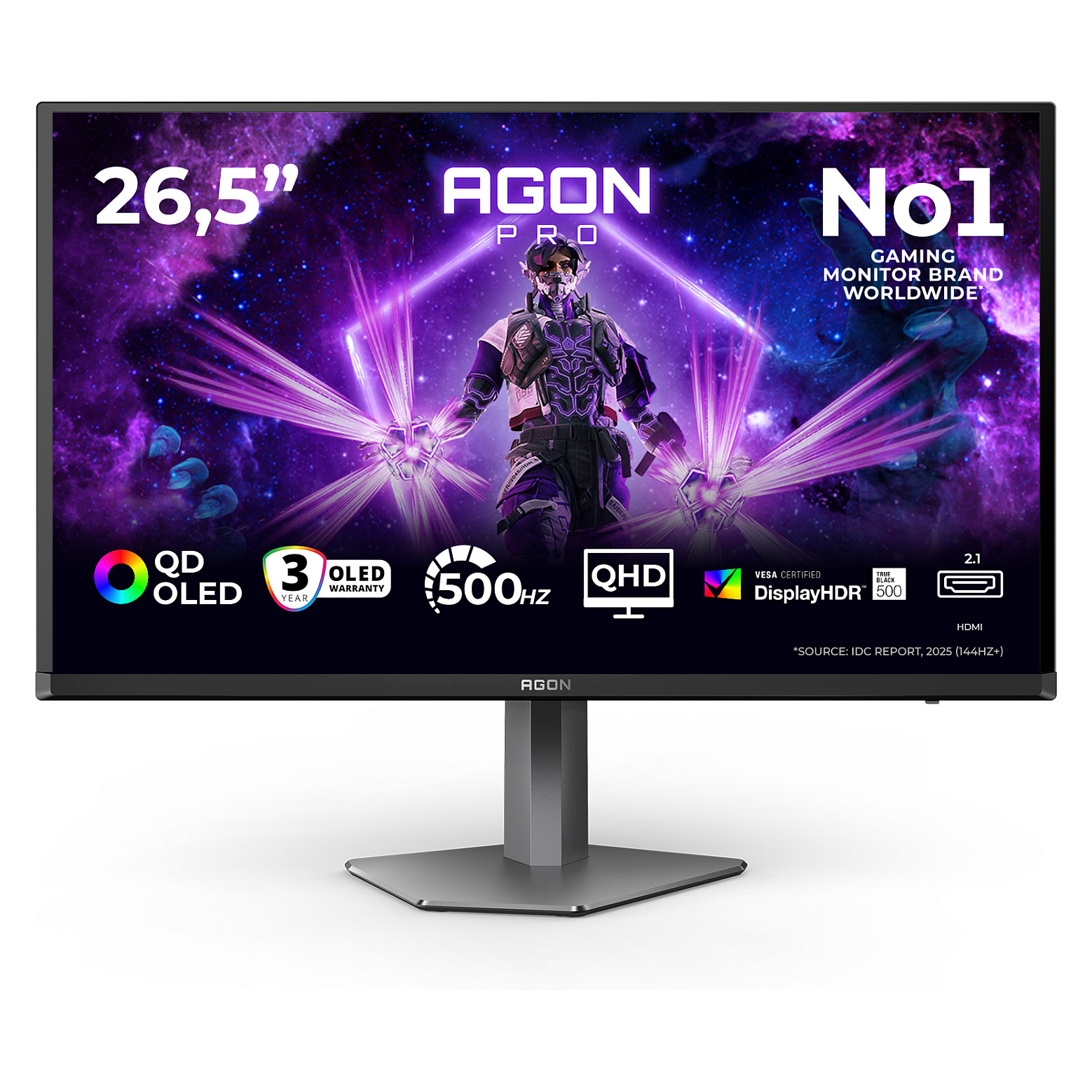 Monitor Gaming AOC AGON PRO AG276QKD2 / 26.5"/ Quad HD AG / QD-OLED / 500Hz / 0.03ms / USB + HDMI + DisplayPort + HDCP - Zezë/Gri - 1