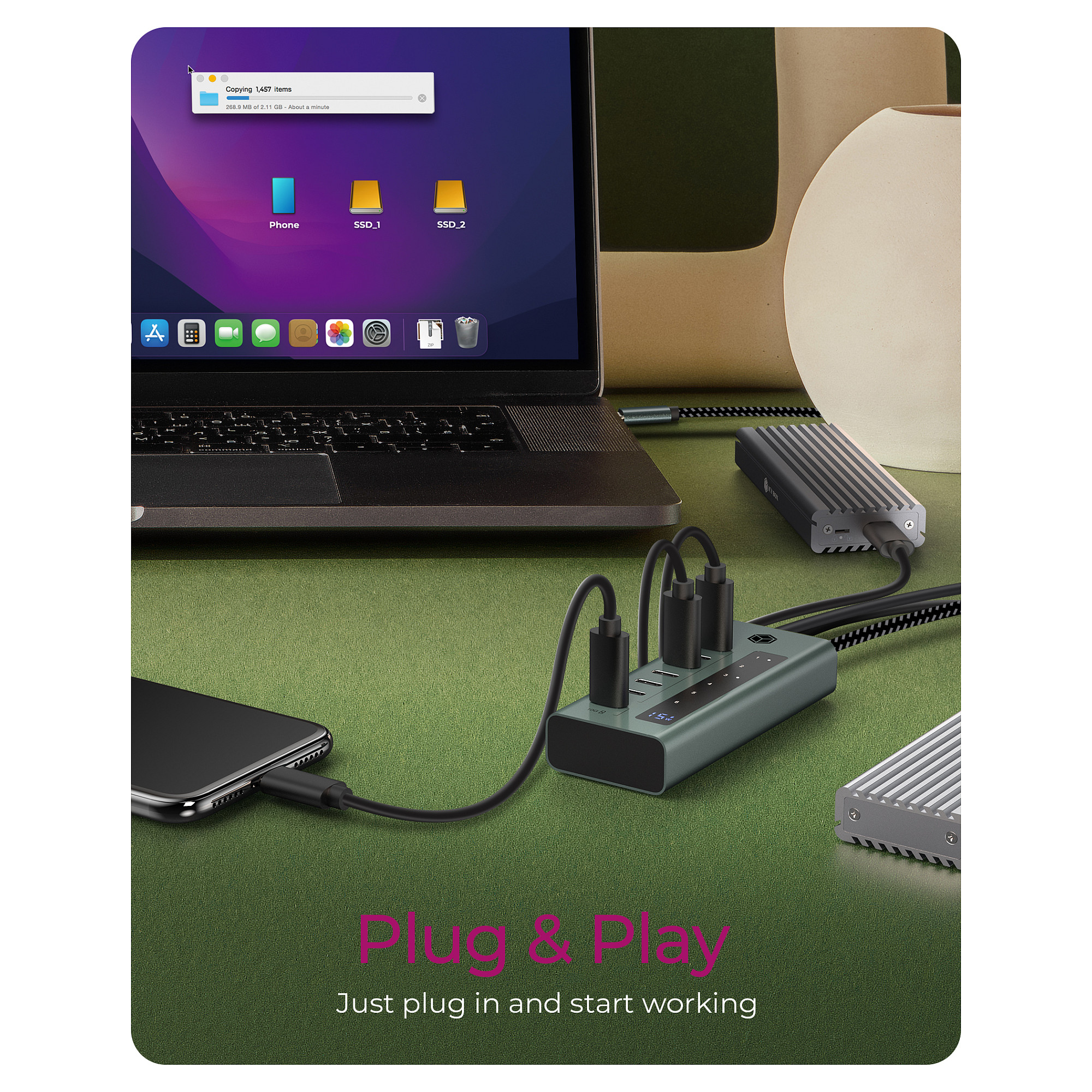 HUB ICY BOX IB‑HUB1457‑C31 / 7×USB‑C / Display – Blu / Gri - 6