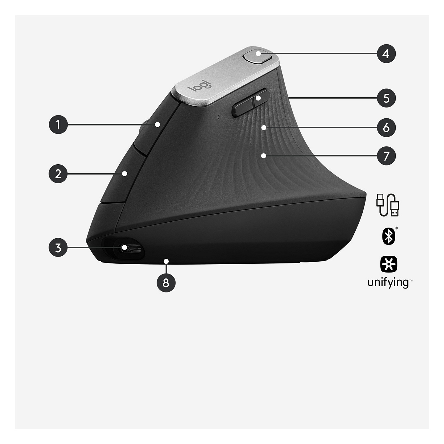 Maus pa Kabllo Logitech MX Vertical ergonomich / 4000 DPI / Right-hand / Wireless / Gri - 6