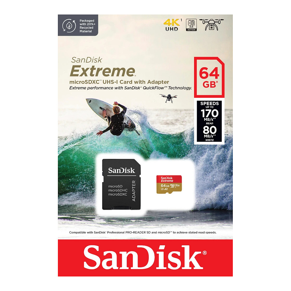 Kartë Memorie SD CARD 64GB SanDisk Extreme microSDXC 170MB/s + Adapter - 3