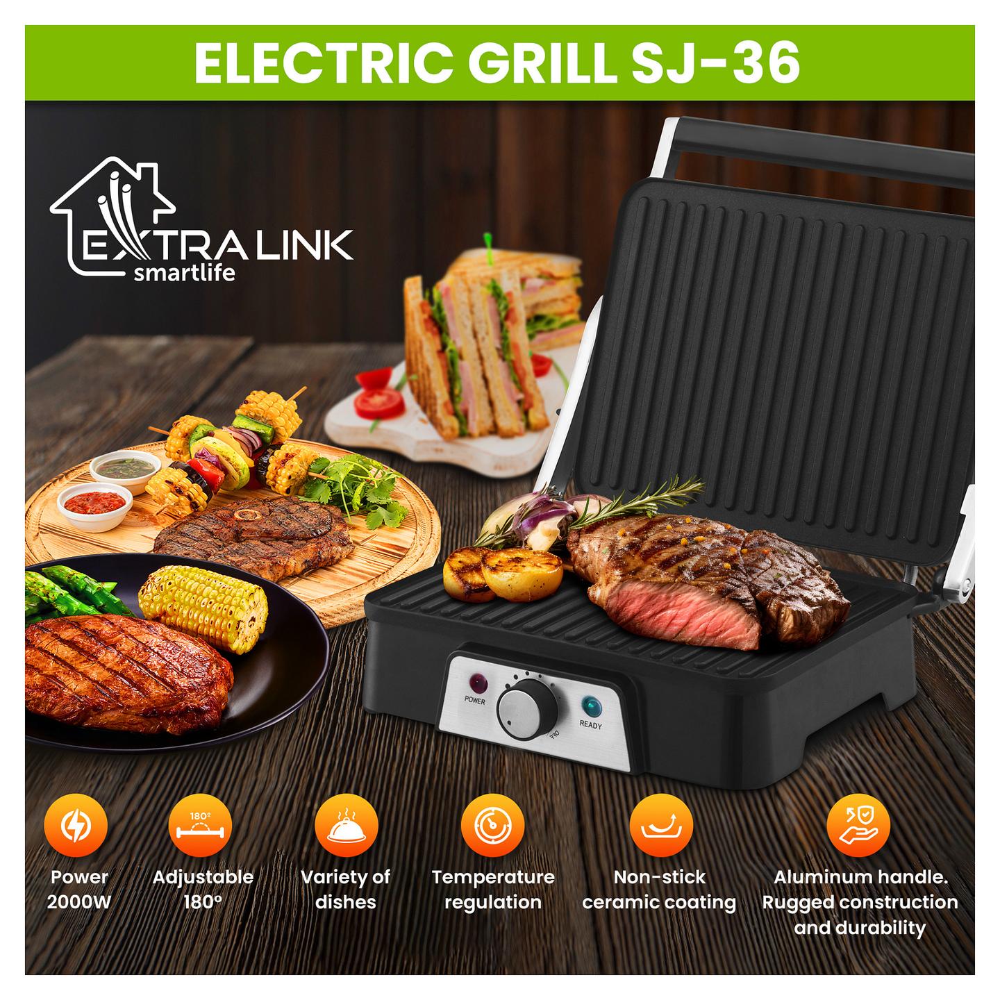 Grill Elektrik Extralink Smart Life SJ-36, 2000W, 1334cm², Kontakt, 180° - Zezë - 11