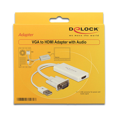 Adapter DELOCK / VGA + Audio → HDMI / me Kabllo - Bardhë - 2