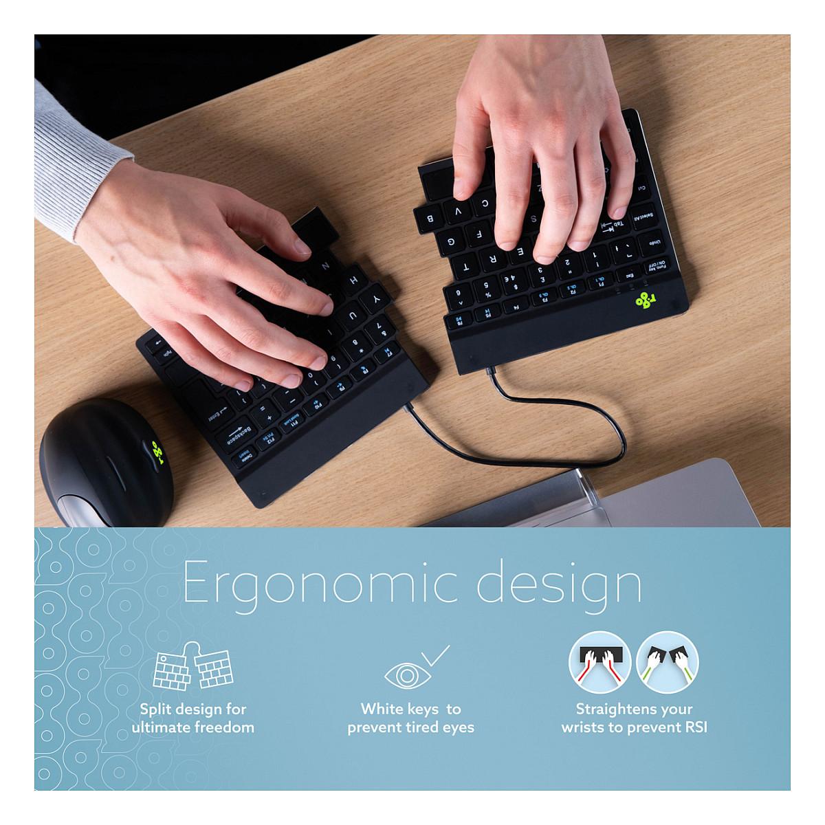 Tastierë pa kabllo R-Go Tools R-Go Split Break / QWERTZ (DE) / Mini / Ergonomike / Scissor / Bluetooth 5.0 / 2.4 GHz / 2 Pjesë – Zezë - 9