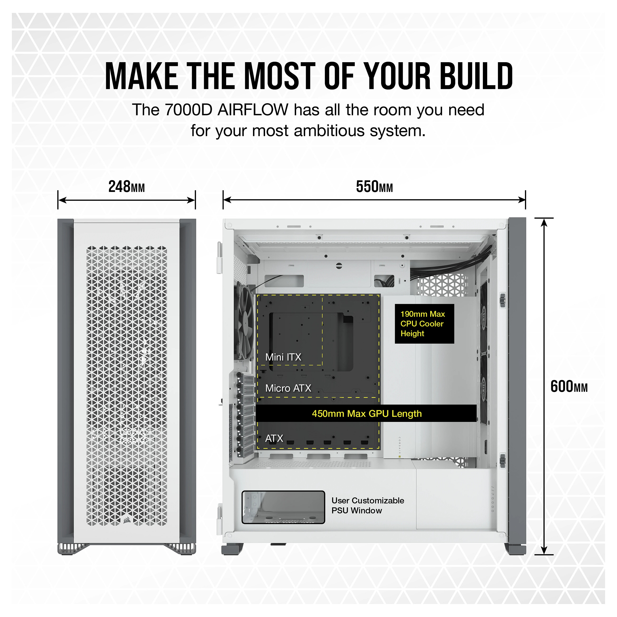 Kasë Corsair 7000D Airflow Full Tower Gaming with Glass Side Window – Bardhë - 5
