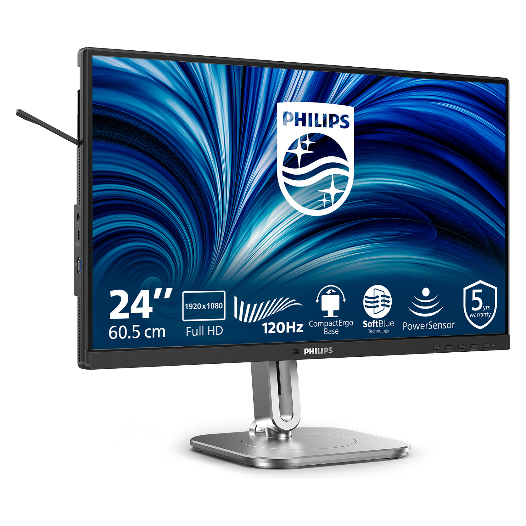 Monitor PHILIPS 24B2N4200/00 / 23.8"/ Full HD IPS / LCD / 120Hz / 4ms / USB-B + USB-A + USB-C + VGA + HDMI + DisplayPort - Gri/Argjend - 2
