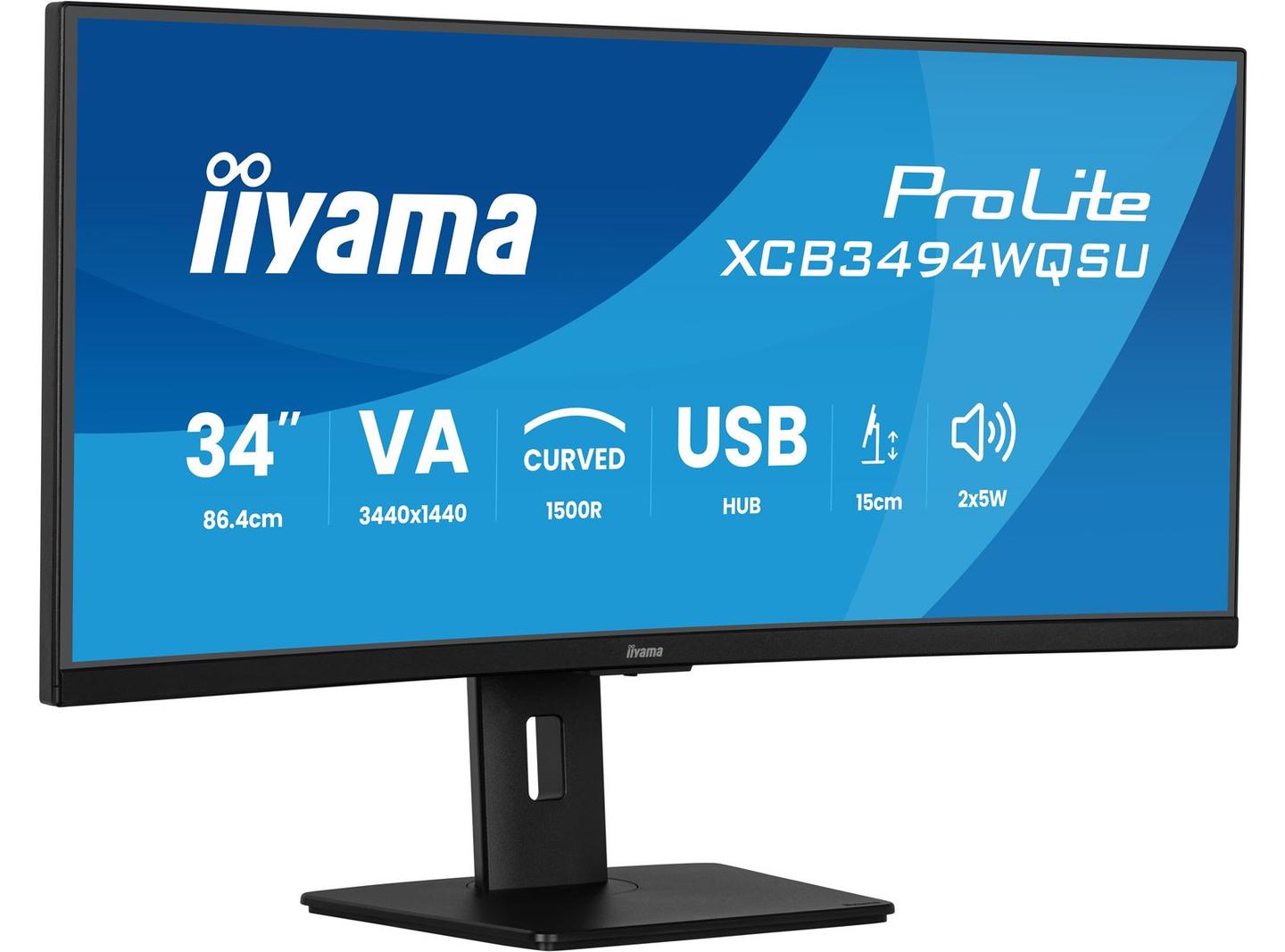 Monitor iiyama ProLite XCB3494WQSU-B1, 34", UWQHD VA Curved, 120Hz, 0.4ms, 2xHDMI+DP+USB - Zezë - 2