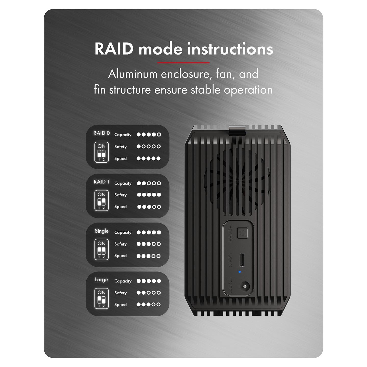 Këllëf për Disqe ICY BOX IB-RD3720-CU3 / 2.5"/3.5" / SATA II/III / RAID 0,1 / 5Gbps / USB Type-C - Zezë - 3